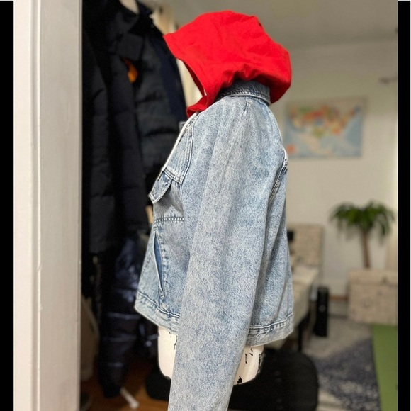 NWT Women’s  Size Large Tommy Hilfiger Hooded Cropped Denim Jacket Washed Denim - Picture 3 of 12